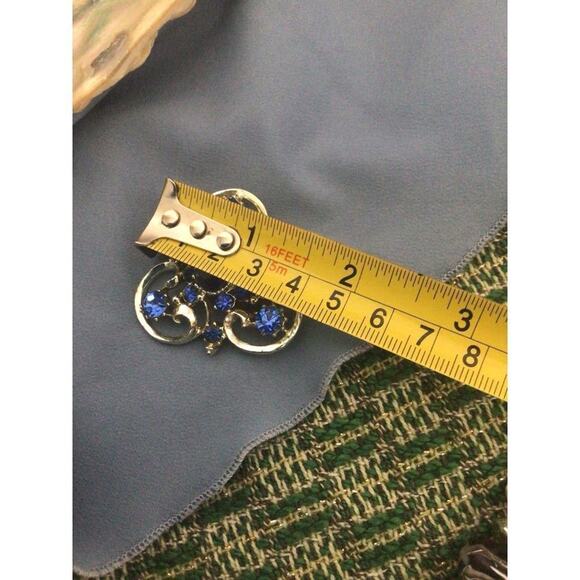 Vintage Mid Century Brooch Pin Silver & Sapphire - Picture 11 of 11